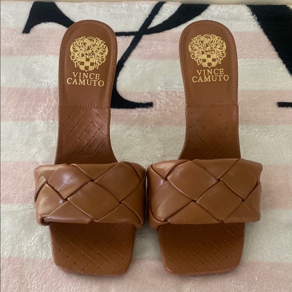 Vince Camuto Tan Woven Heeled Mules - Picture 2 of 5